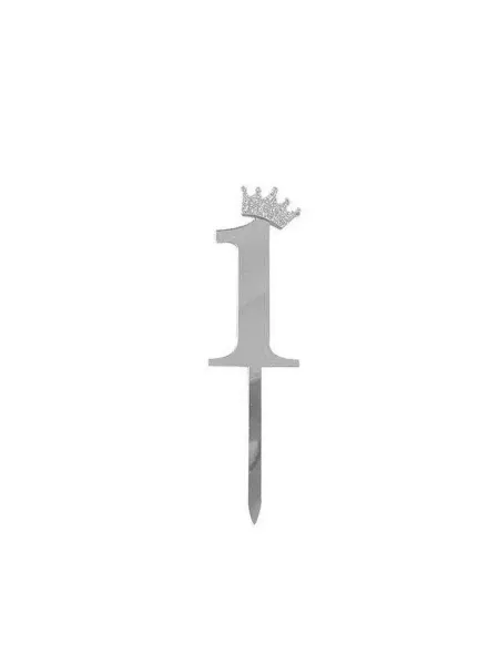 Дон Баллон Топпер, Цифра, 1, с короной, Серебро, Металлик, 7*18 см