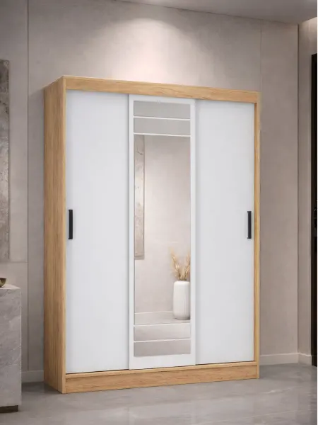 Семья Мебелони Шкаф-купе с зеркалом 131x200 крафт-белый, Тео
