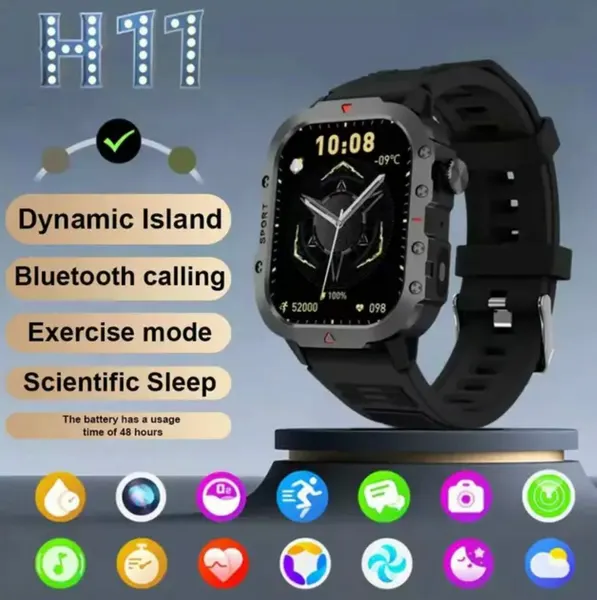 Смарт-часы водонепроницаемые H11, Bluetooth 5.0, сенсорные, черные