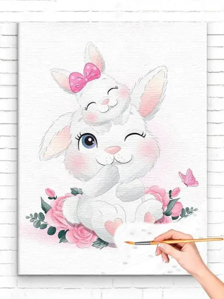 Живопись по номерам Картина по номерам Белый кролик с малышом Cute animals