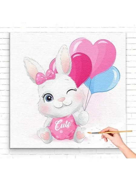 Живопись по номерам Картина по номерам Милый кролик с воздушными шарами Cute