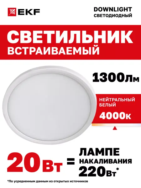 EKF Светильник встраиваемый ДВО1009 4000K нейтральный свет