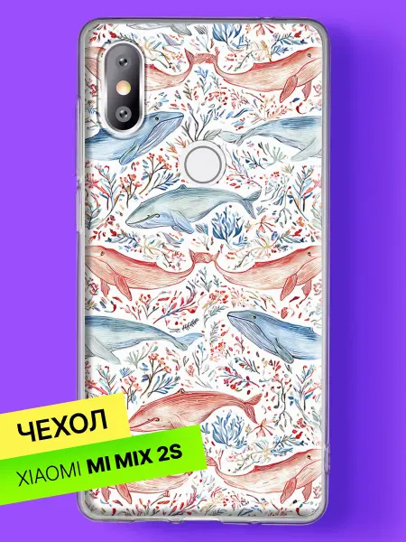 Xiaomi Чехол на Mi Mix 2S с принтом Киты в цветах