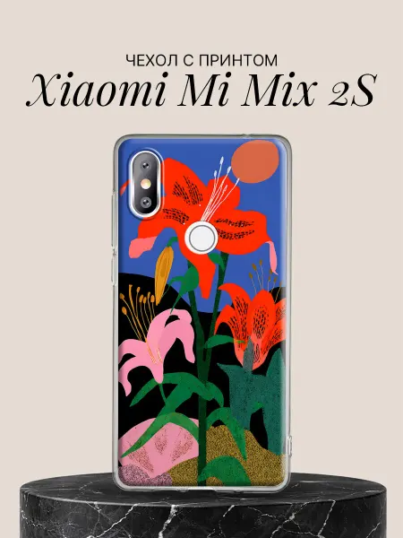 Xiaomi Чехол на Mi Mix 2S Красные лилии на синем фоне