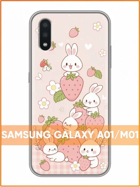 Case Face Чехол на Samsung Galaxy A01 с принтом Зайчик с клубникой