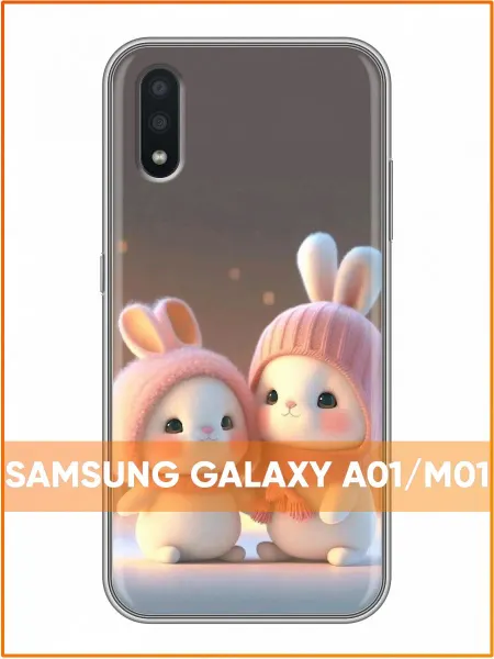 Case Face Чехол на Samsung Galaxy A01 с принтом Зайчики в шапках