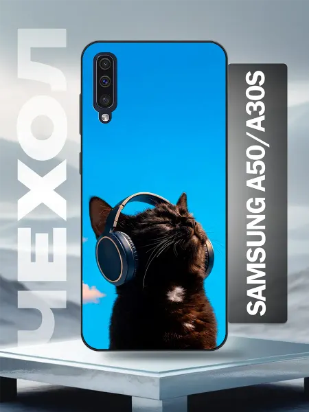 Caseworld Чехол на Samsung A50 кот в наушниках