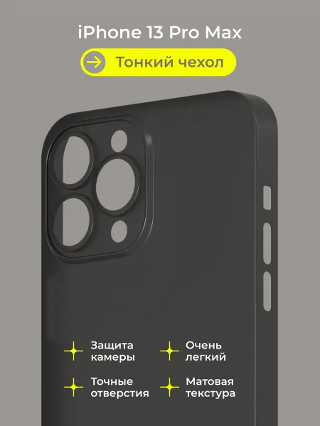 Нет бренда Чехол на Айфон 13 Про Mакс черный, тонкий, пластиковый