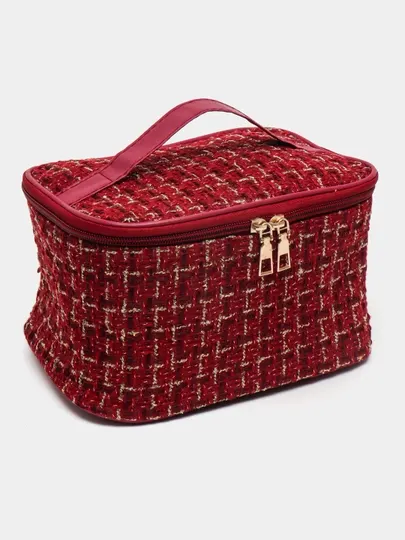 Косметичка большая твидовая для хранения косметики и аксессуаров с ручкой, 4 цвета