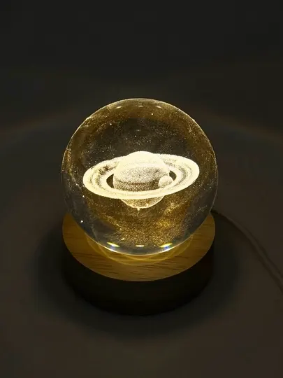Ночник 3D хрустальный шар, светильник с деревянным основанием и USB