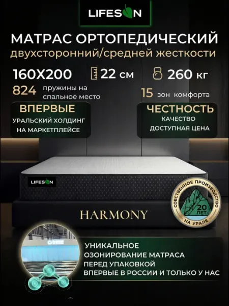 LIFESON Матрас 160х200 на кровать пружинный ортопедический