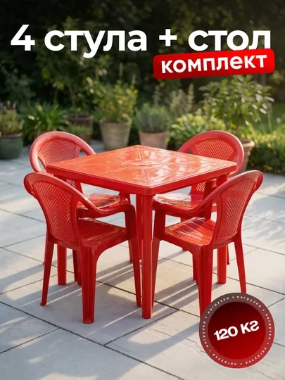 Пластиковый стол со стульями – комплект 4 стула + стол для сада, дачи и террасы