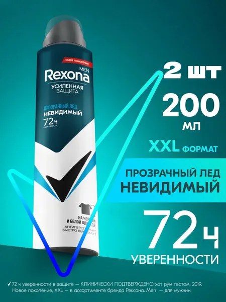 Rexona Дезодорант-антиперспирант спрей мужской Прозрачный лед 200 мл - 2 шт