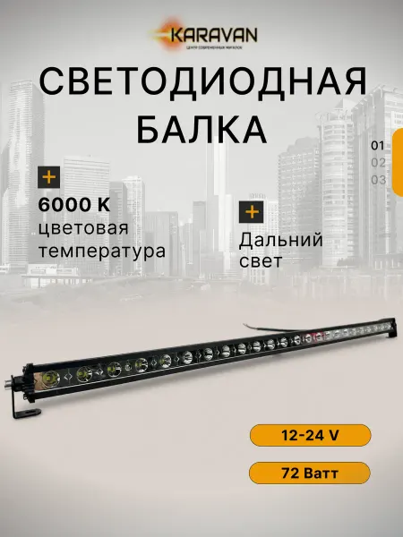 Авто загрузка LED балка светодиодная тонкая на авто 72ватт 12v 24v