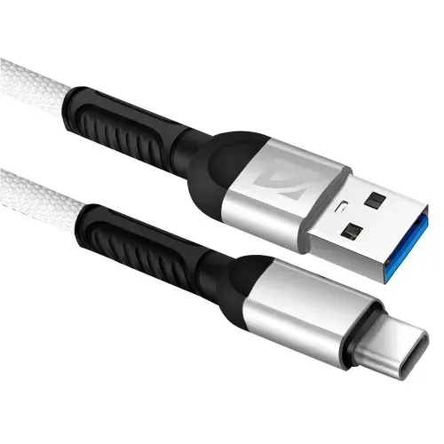 Defender кабели USB кабель F167 TypeC, white, 1м, 2.4А, ткань, пакет 87103WHI
