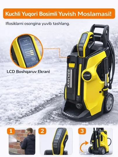 Мойка высокого давления Karcher — мощная, с LCD дисплеем, для авто и дома