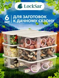 Контейнер для еды 6 шт LockSar, набор контейнеров для хранения продуктов 3 л - 3 шт; 4,5 л - 3 шт, органайзер для холодильника пластиковый Comp 4003