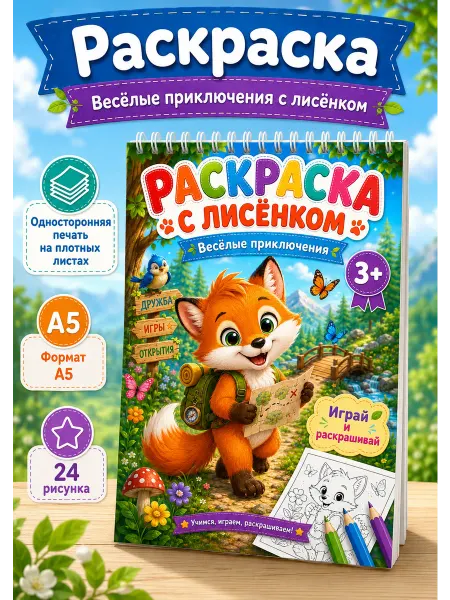 Раскраска для девочек для мальчиков Лисёнок, животные
