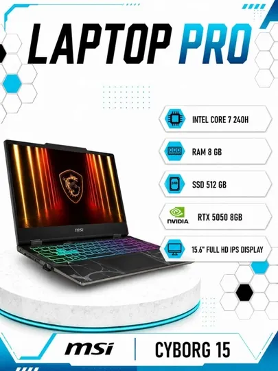 Ноутбук MSI Cyborg 15 Intel® Core™ 7 240H RAM 8GB SSD 512GB RTX™ 5050 8GB 15.6″Full HD IPS