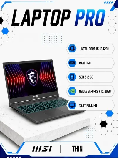Ноутбук MSI THIN Intel core i5-13420H RAM 8GB SSD 512 GB RTX 2050