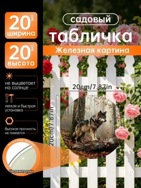 Садовый декор Железная картина Осенний волк лес подарок