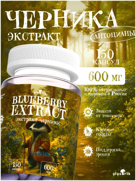 GigoGrib Черника экстракт для глаз и зрения, 150 капсул