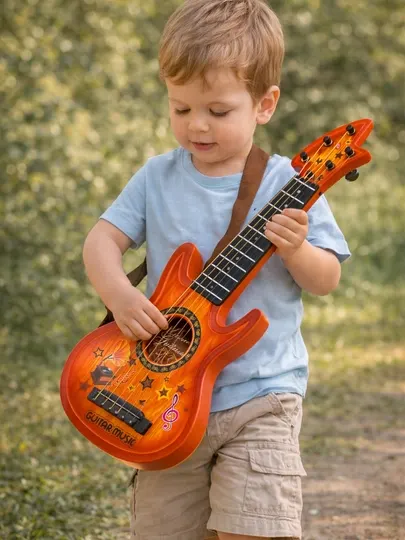 Детская игрушечная гитара «Guitar Music» с ремешком — 6 и 4 струнные, звук реалистичный