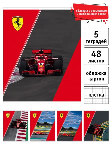 FERRARI Тетрадь общая 48 л А5 в клетку на скрепке 5 шт