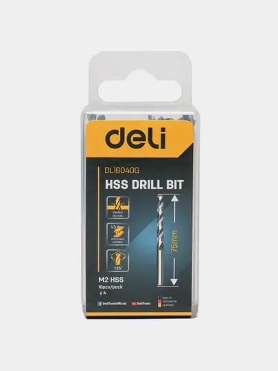 Сверло Deli EDL16040G, 135 гр, 4 мм * 75 мм