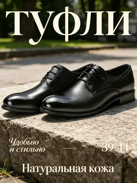 Деловые туфли из натуральной кожи черные мужские