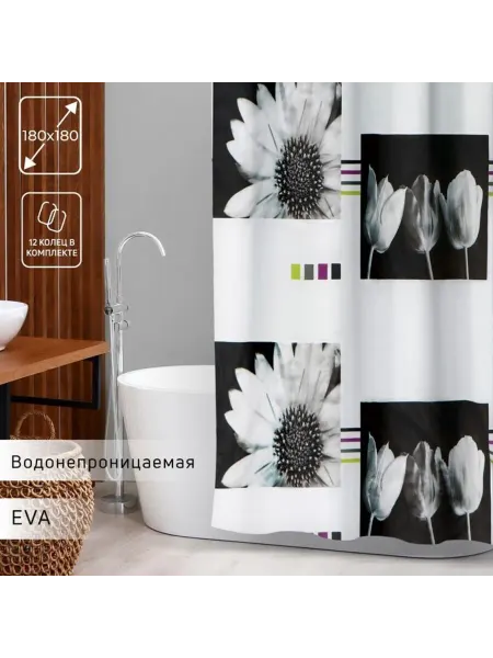 Нет бренда Штора для ванной Белые цветы 180x180 см EVA