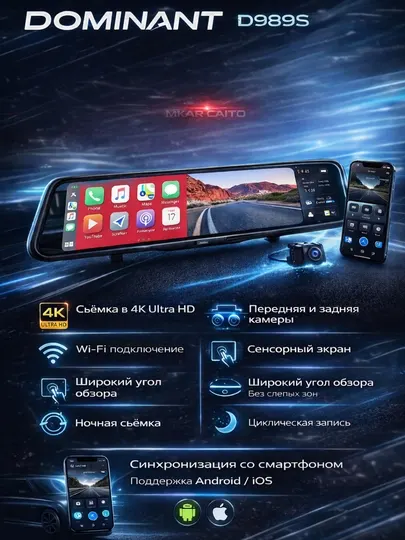 Видеорегистратор Dominant D989S Wi-fi 4К Ultra HD Aндроид