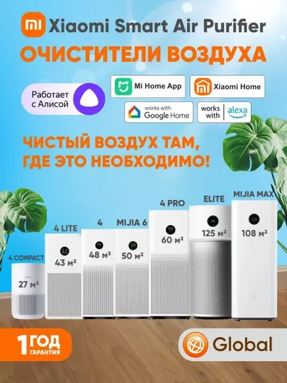Очистители воздуха Xiaomi Smart Air Purifier Compact / 4 / 4 Lite / 4 Pro/ Elite, global