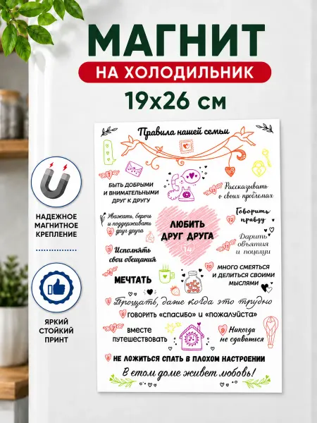 Onprint Магнит на холодильник Правила семьи