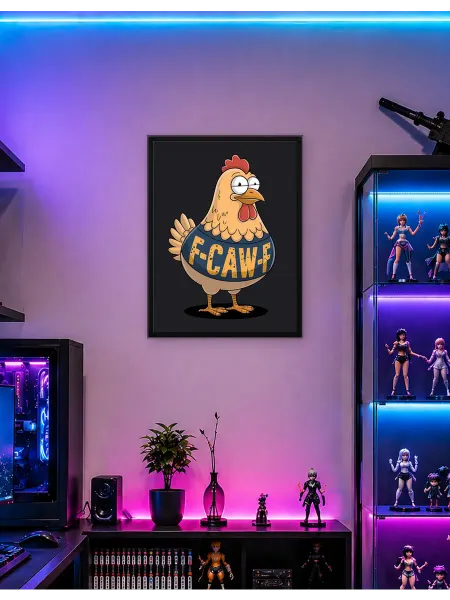 Postersbase Арт-постер Мультяшная курица с надписью «F-КАВФ» 50x70