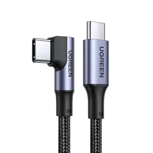 Кабель UGREEN US334 (70645) USB-C 2.0 to Angled USB-C M/M Braided Cable With Aluminium Shell. Длина: 2 м. Цвет: черный