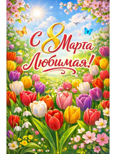 Постер на стену "С 8 марта" для любимой жены 40x60