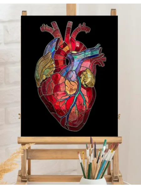 Art on Canvas Витражное сердце Картина по номерам на холсте 40х50 см