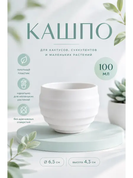 Кашпо мини белое 100 мл для суккулентов плотный пластик