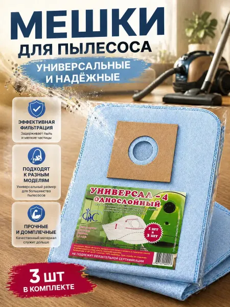 Бакуся Универсальные мешки для пылесоса набор 3 шт фильтр