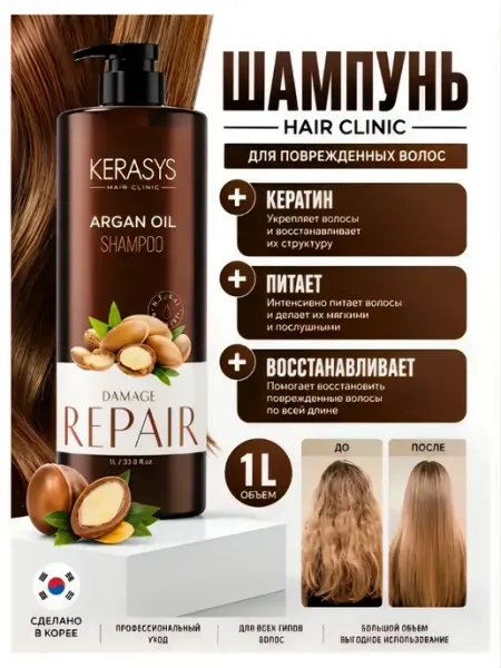Kerasys. Корейский шампунь помогает от выпадение волос, 1 л