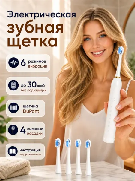 Elektika Зубная щетка электрическая звуковая с 4 насадками