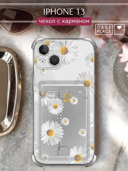 Case Place Чехол на iPhone 13 с картой с ромашками