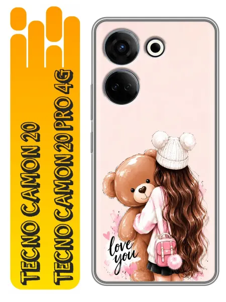 360skin Чехол на Tecno Camon 20, 20 Pro Девочка с мишкой для девочек