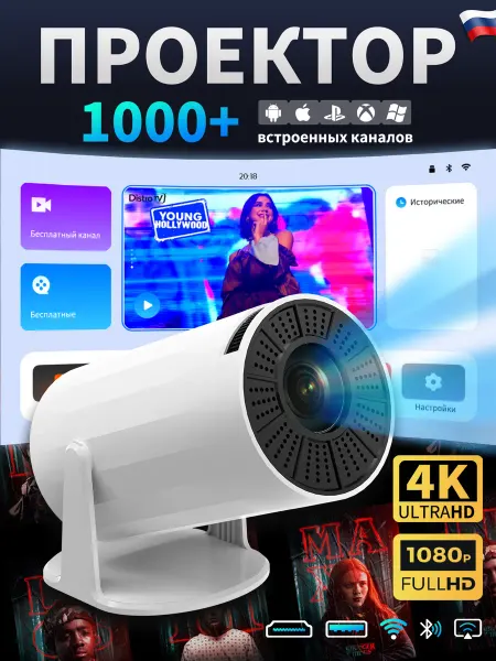 Проектор для фильмов домашний с телефона на стену 4K
