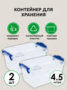 Контейнер DD Style Стар прозрачный с ручками 4.5 л, для хранения, для еды и продуктов, пластиковый пищевой контейнер, 2 шт