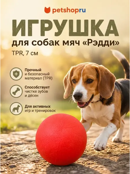 PetShop Игрушка для собак мяч "Рэдди", TPR, 7 см