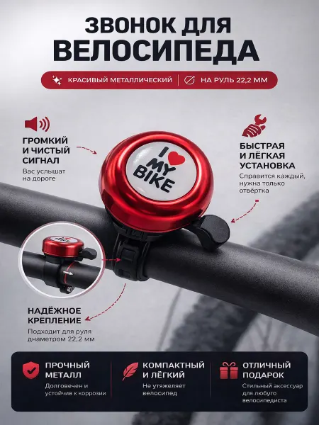 VeloParts Звонок велосипедный, детский, красный