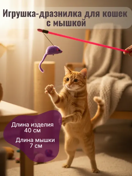 Игрушка-дразнилка для кошек с мышкой 40 см