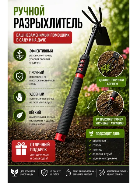 Тяпка мотыга с мягкой ручкой